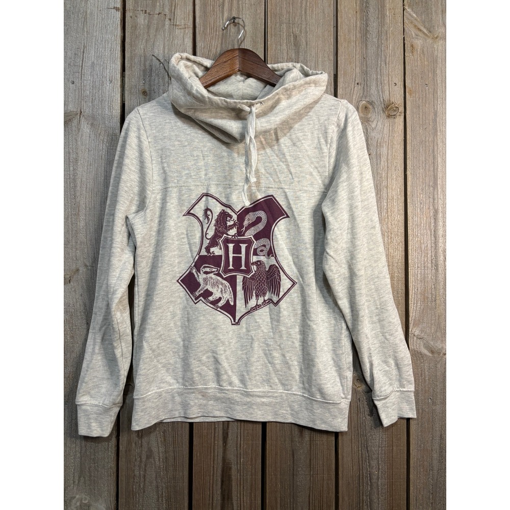 Harry Potter Hogwarts Crest Cowl‎ Neck Hoodie Gray Maroon Size M Pullover